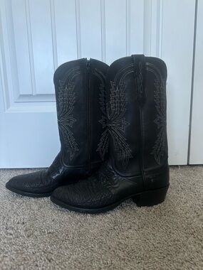 Lucchese 2000 Black Leather Western Cowboy Boots